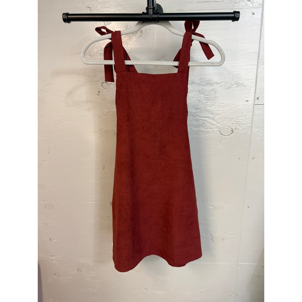 SHEIN Rust Red Corduroy Pinafore Dress Tie Strap Mini Overall Dress Small